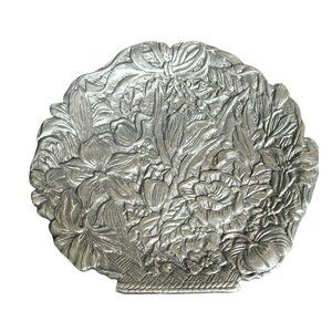 Vintage 1991 TWN Perfect Silver Pewter Floral Basket Embossed Wall Art Decor